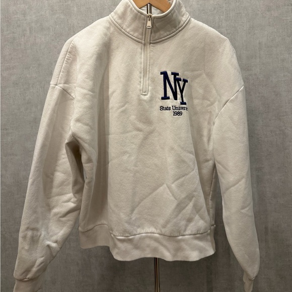 Tops - NY State University 1/4 Zip Pullover Sweater - Cream